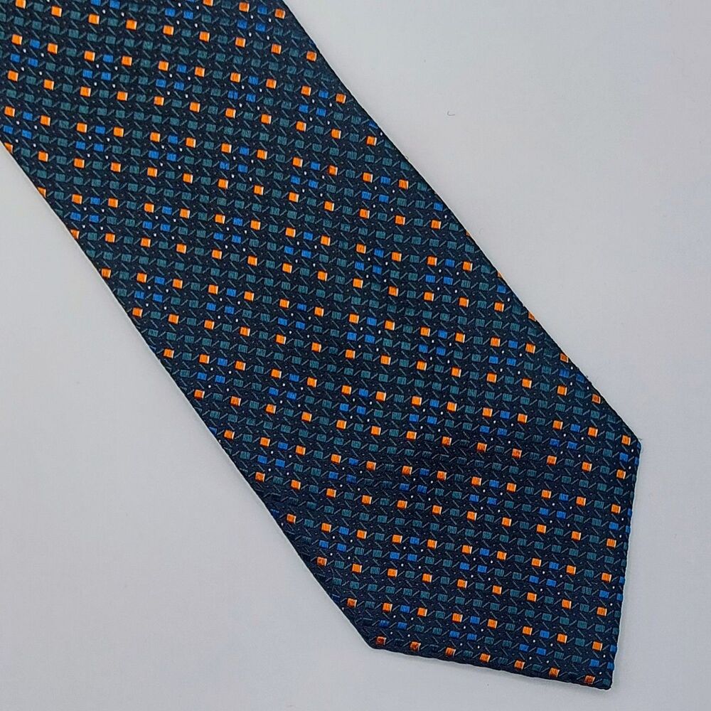 Zianetti Italian Silk Collection Men's Tie Geometric Black Blue Orange Luxury